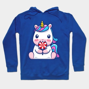 Cute Unicorn Eating Lollipop Cartoon Hoodie